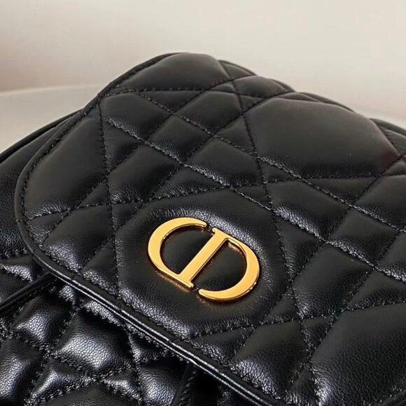 DIOR Caro Adjustable Strap Flap Backpack Women's Black - Picture 3 of 6